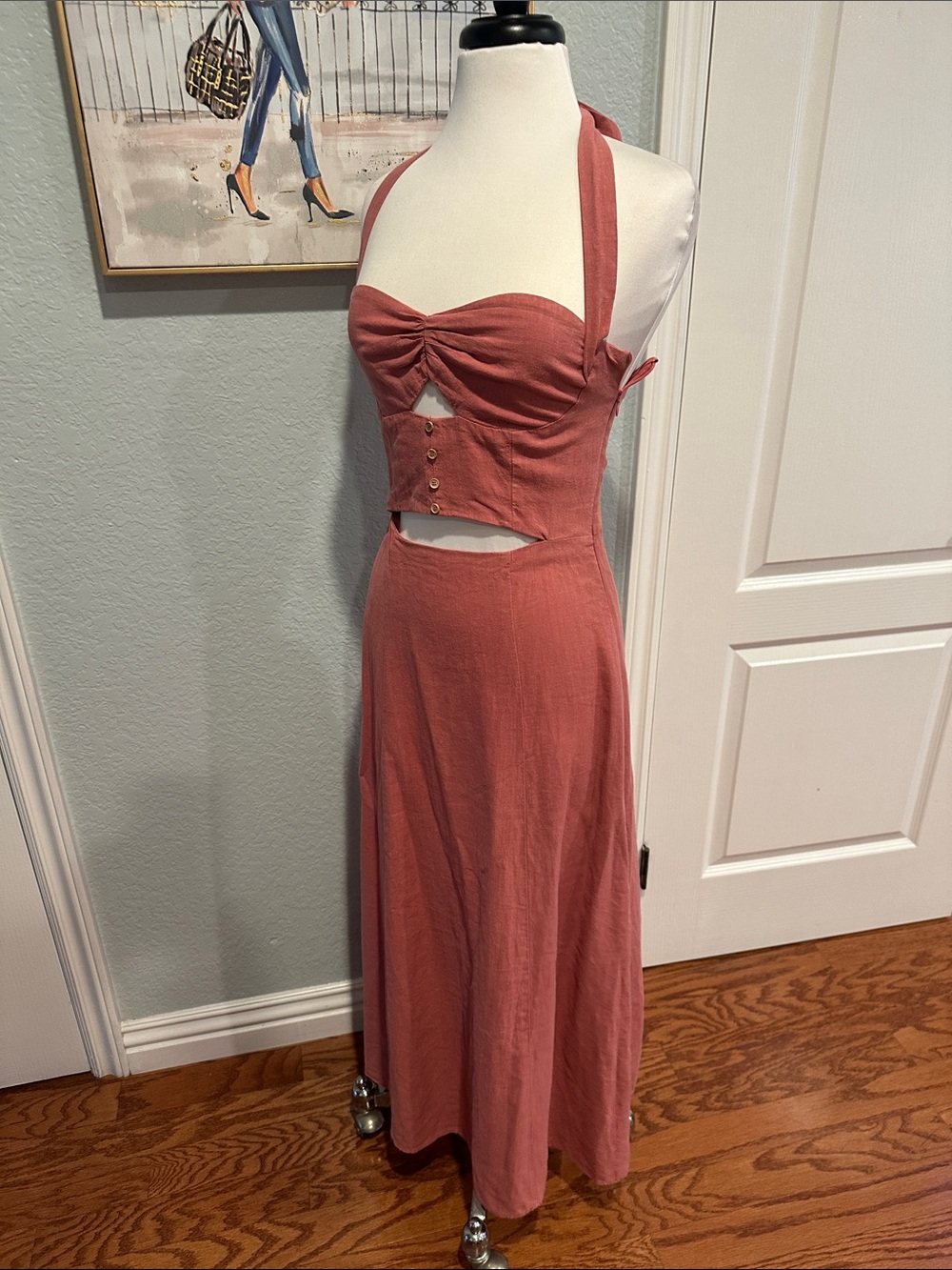 Zara Sz Small Marsala Ramie Halter Midi Dress • NWT! - Picture 4 of 13